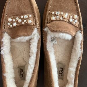 UGG Women's Tan Suede Moccasins with Faux Fur